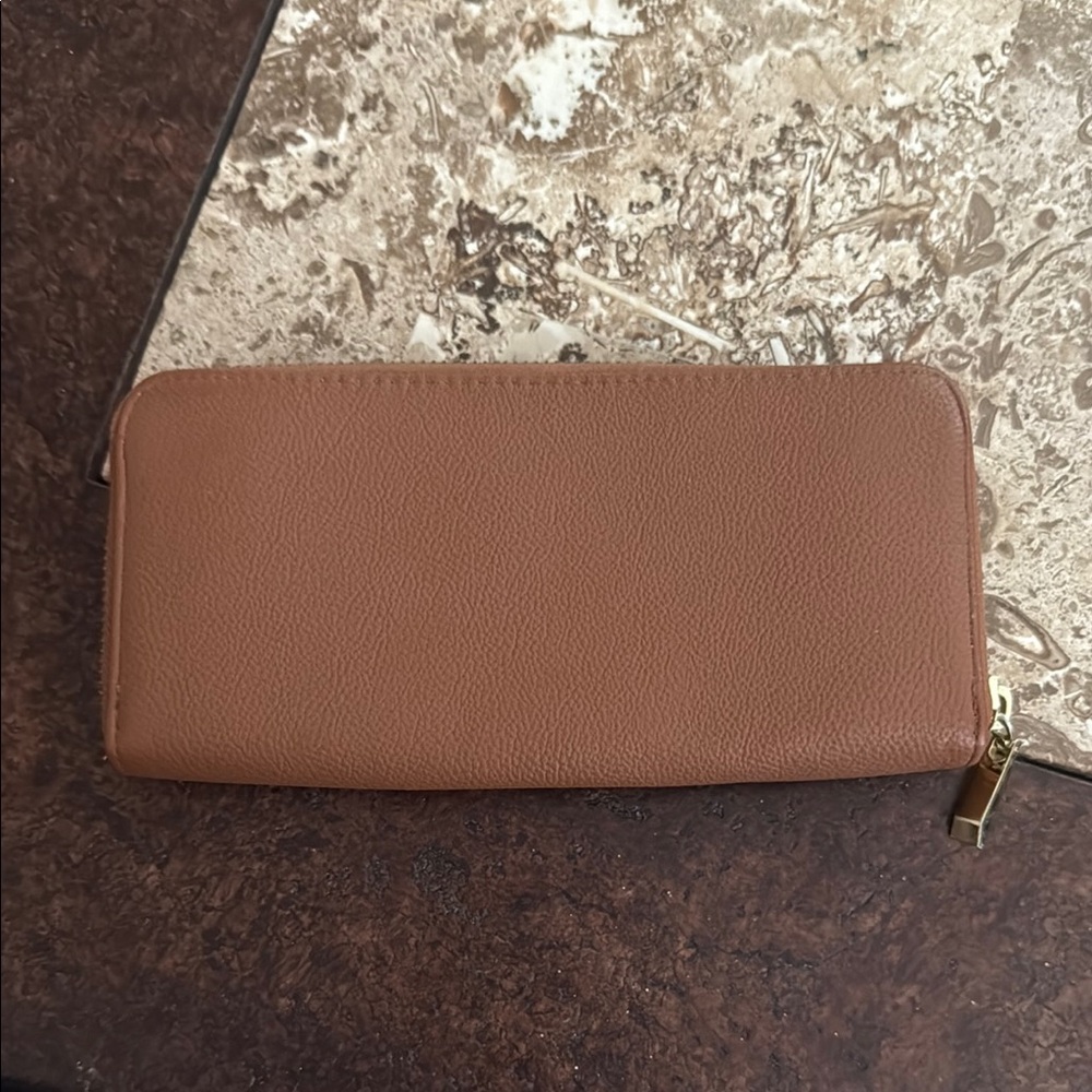 Brown Leather Wallet with Gold Zipper